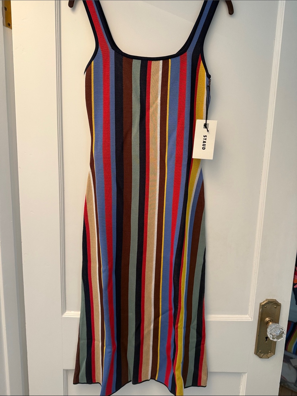 STAUD KATIE DRESS In Market stripe Midi length Size X-Small NWT